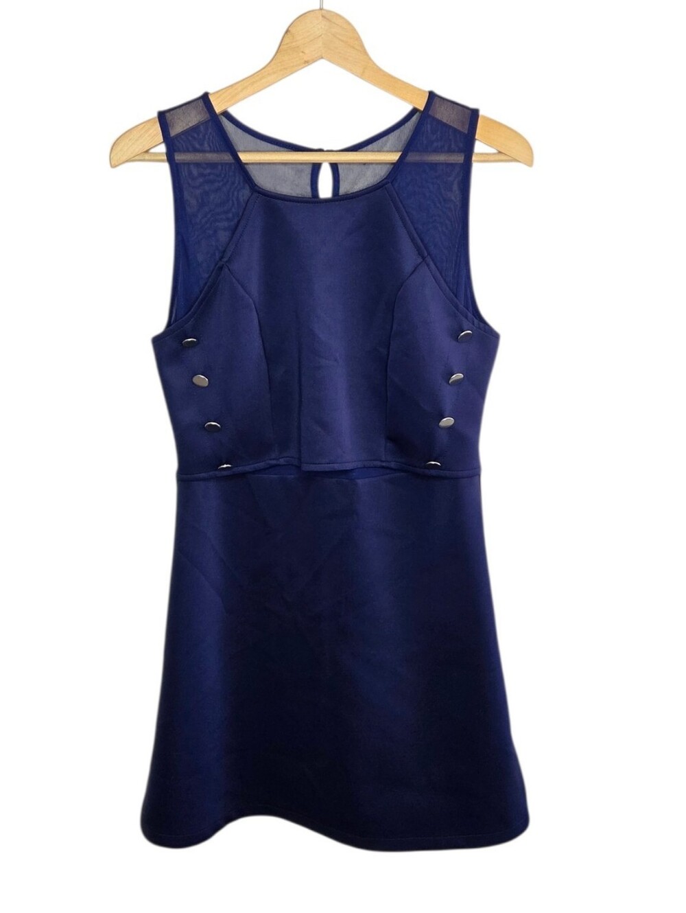 Venus Navy Blue Sheer Back A-line Mini Dress